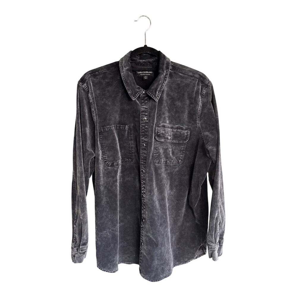 Lucky Brand Women XL Velvet Button Down Shirt Black Mineral Wash Stretch